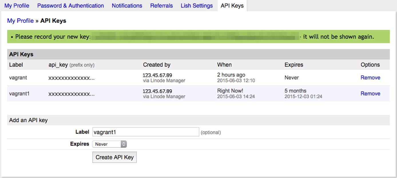 Linode API Key Generated