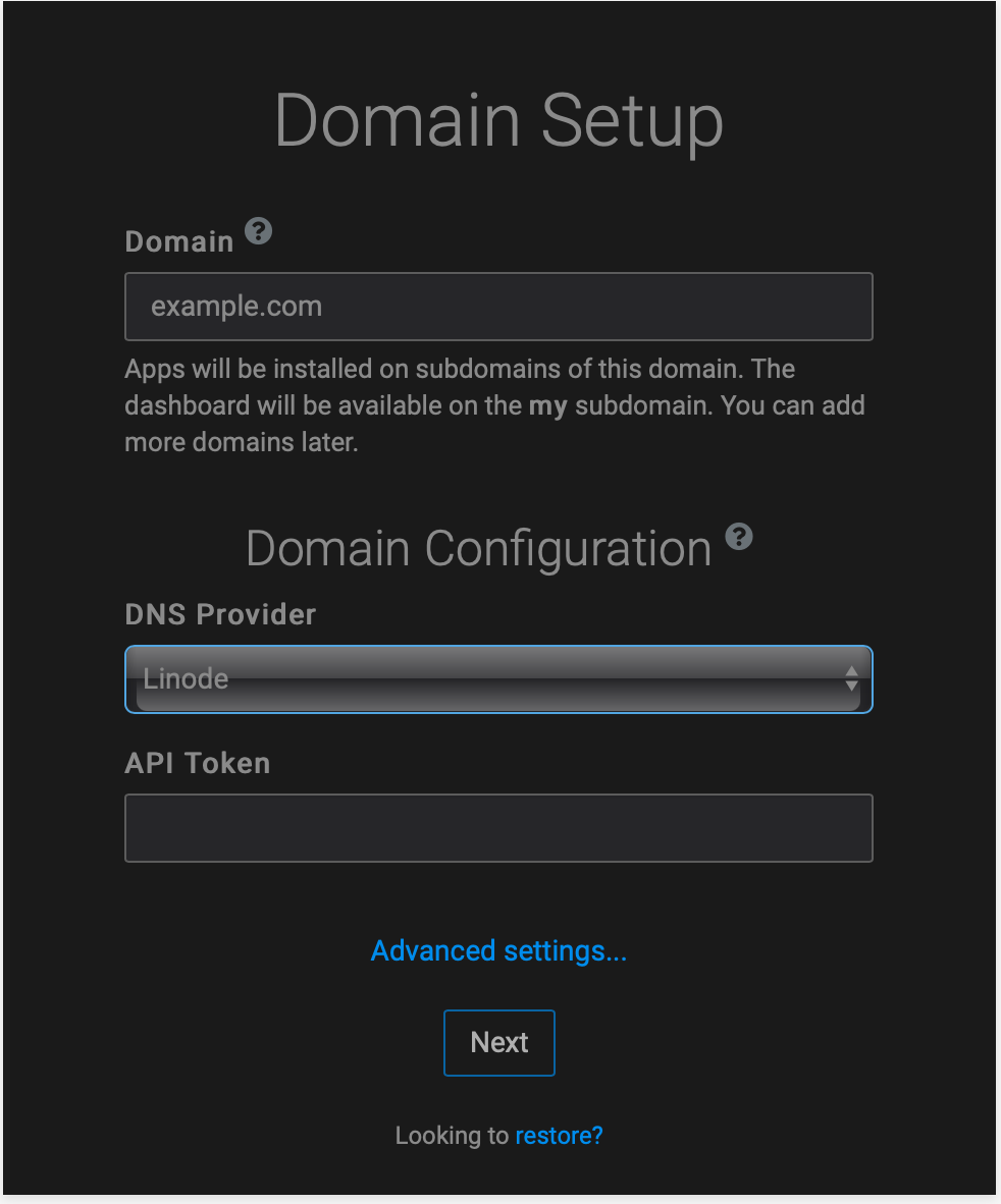 Cloudron Domain Setup Screen